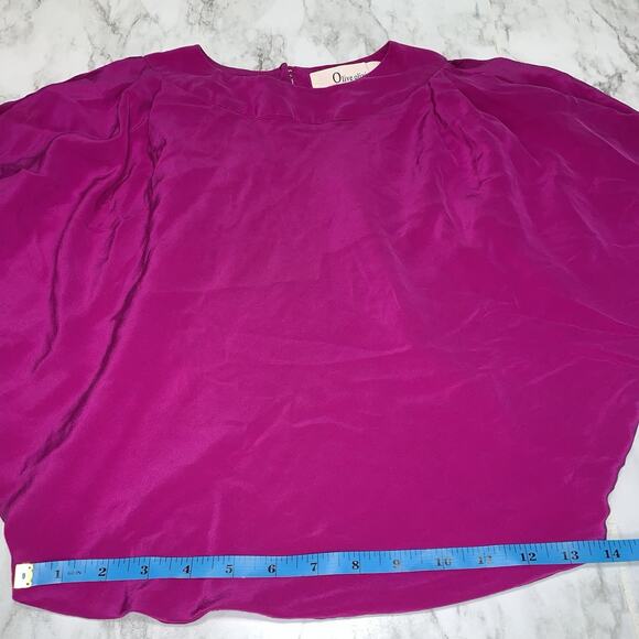 Olive Olivia 100% Silk Fuchsia Crew Neck Batwing Sleeve Blouse Open Back Size S - Picture 7 of 8